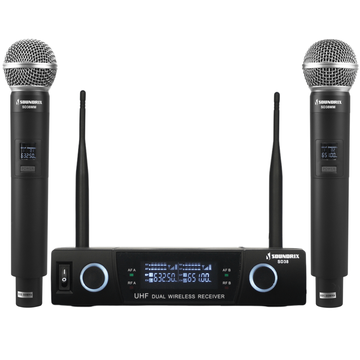 Microfone Sem Fio Duplo de Mao UHF SD38 MM - Soundrix